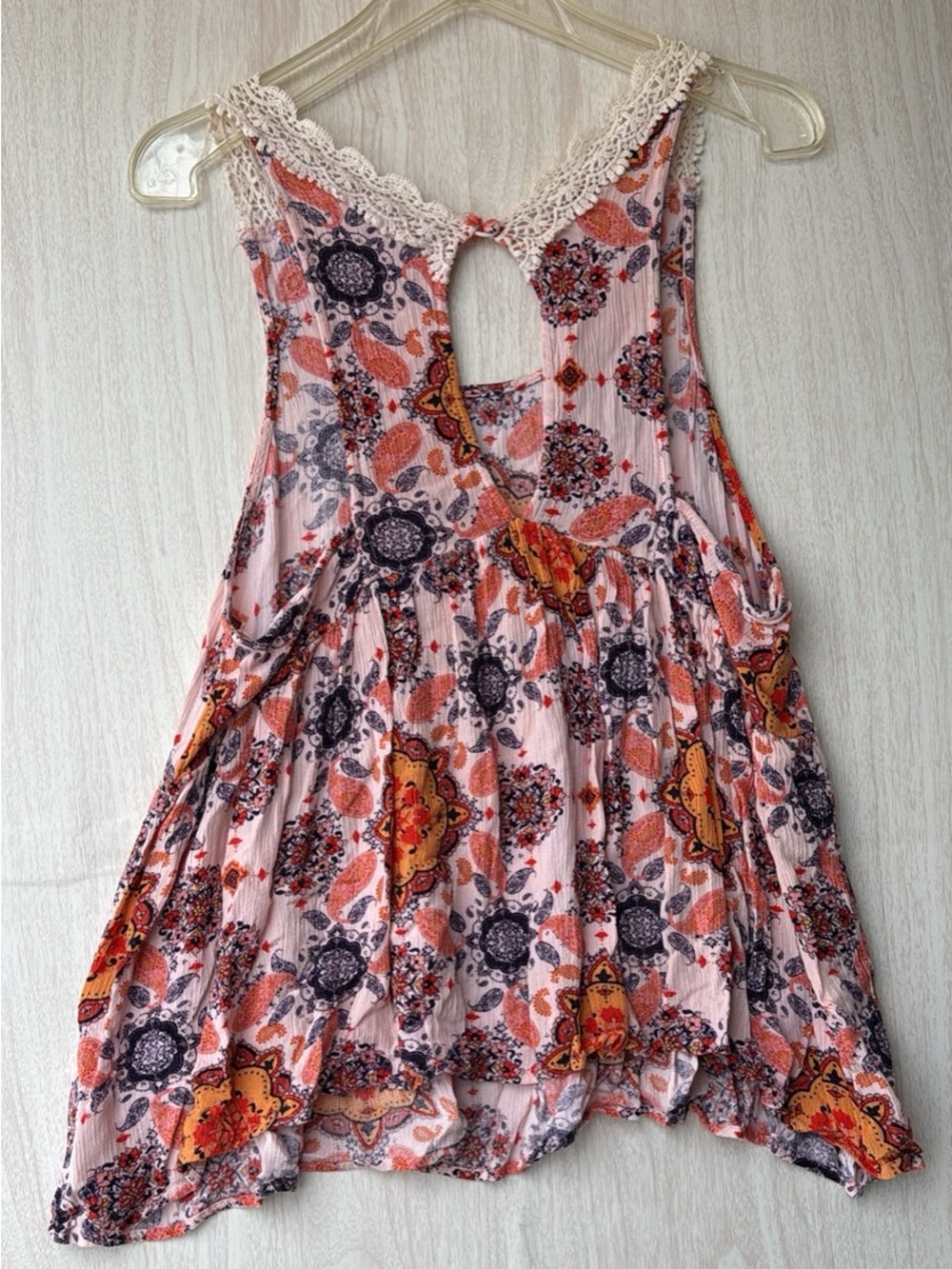 Cotton Candy Pink Floral Crochet-Trim Tank Top